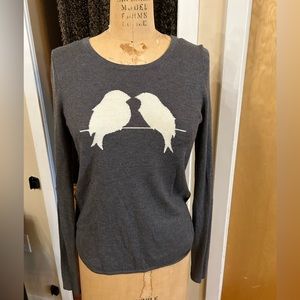 Ann Taylor grey bird print rayon nylon wool blend sweater